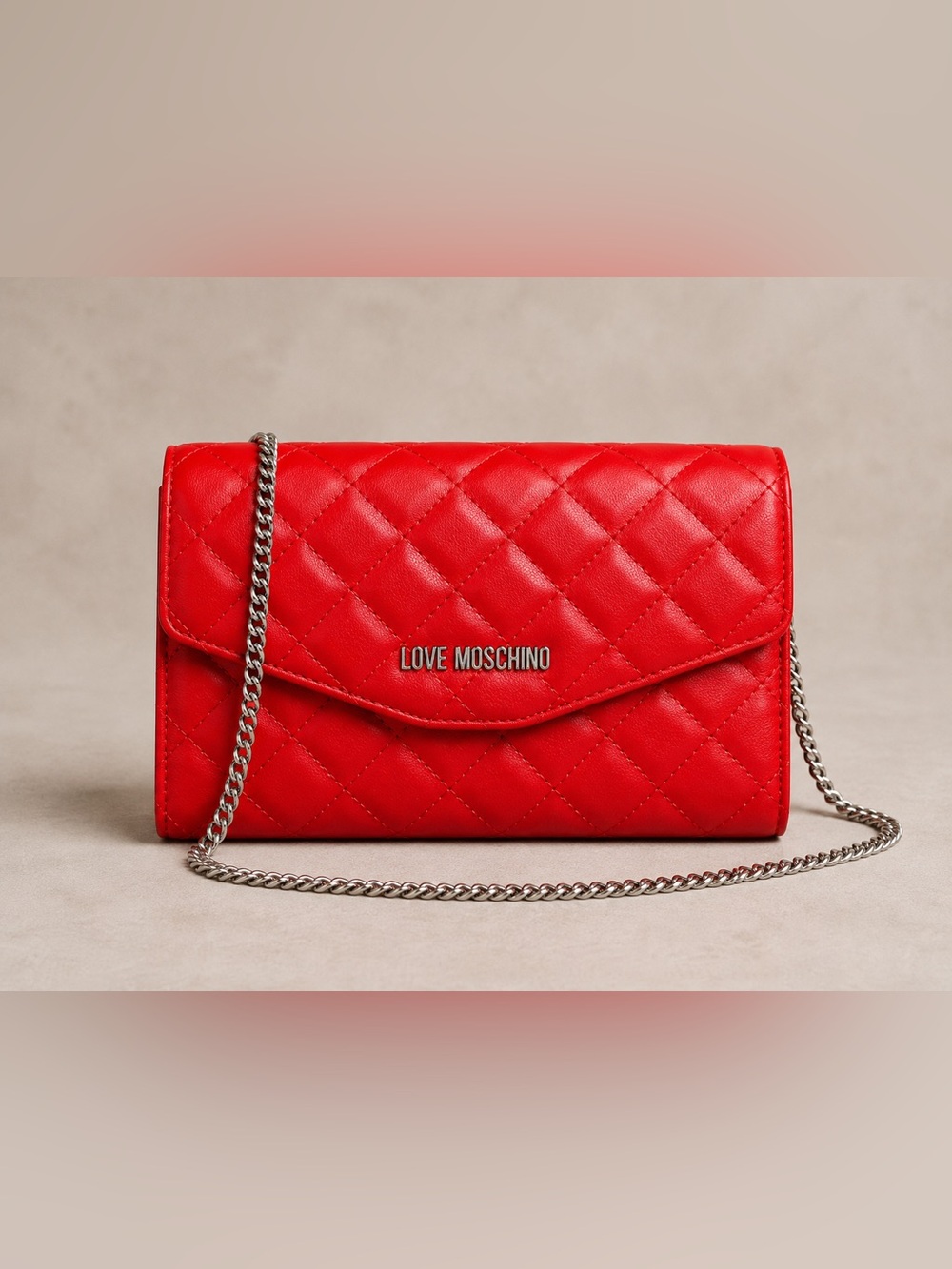 Love Moschino Quilted Bright Red Chain Crossbody Clutch Wallet Purse